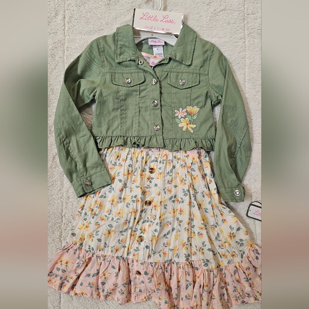 Little Lass Girls Size 6 Floral Dress W Jacket Set